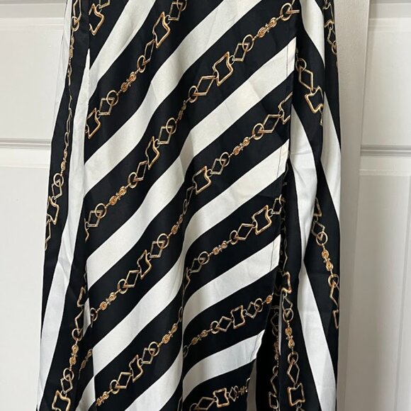 ASOS Black White Stripe Gold Chain Wrap Midi Long Skirt Size 2 - Picture 4 of 13